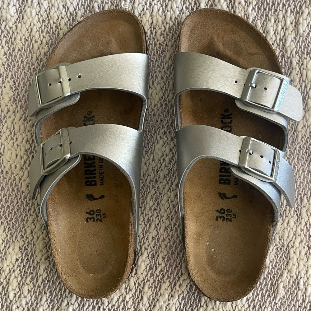 Birkenstock Metallic Silver Double Strap Sandals